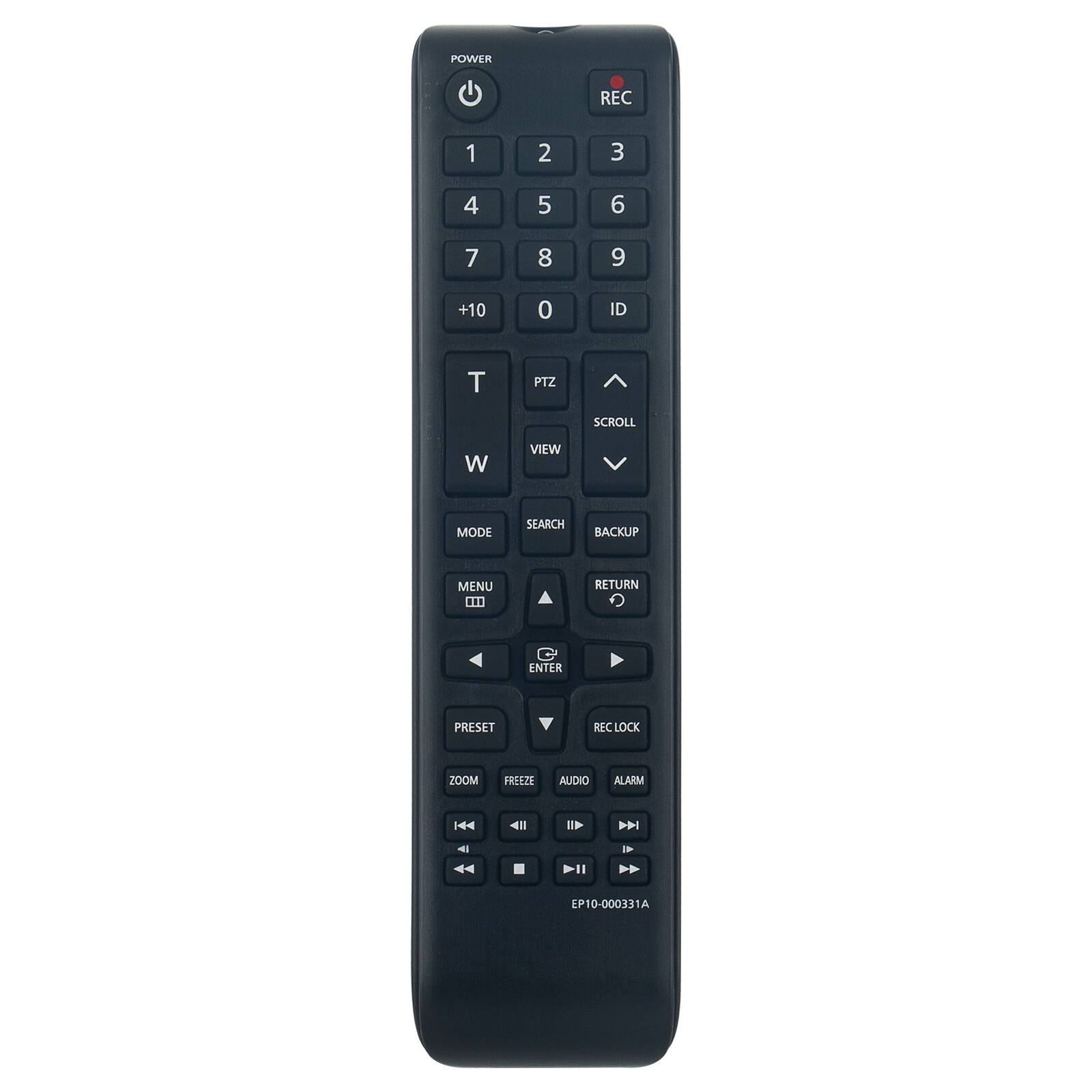 POWER REC 1 2 3 4 5 6 7 8 9 +10 0 ID T PTZ SCROLL W VIEW MODE SEARCH BACKUP MENU .. RETURN ENTER PRESET REC LOCK ZOOM FREEZE AUDIO ALARM |4 4ll 4   EP10-000331A