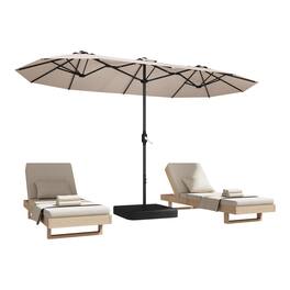 GlowWise - 15ft Rectangular Patio Umbrella - Double-Sided, Crank Handle, for Pool/Deck/Garden/Beach. Includes Base - Beige
