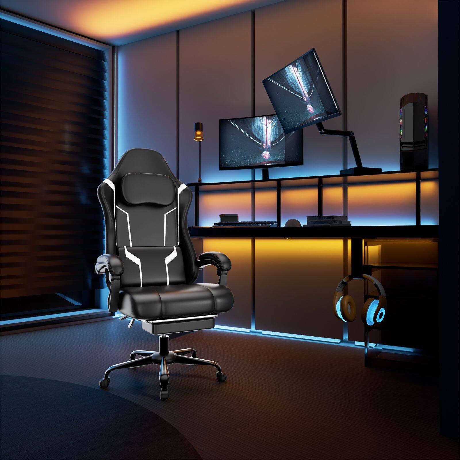 Alt View 3. Akoasm - Ergonomic Gaming Chair Height Adjustable Computer Chair with Pocket Spring Pad and Footrest-White - White.