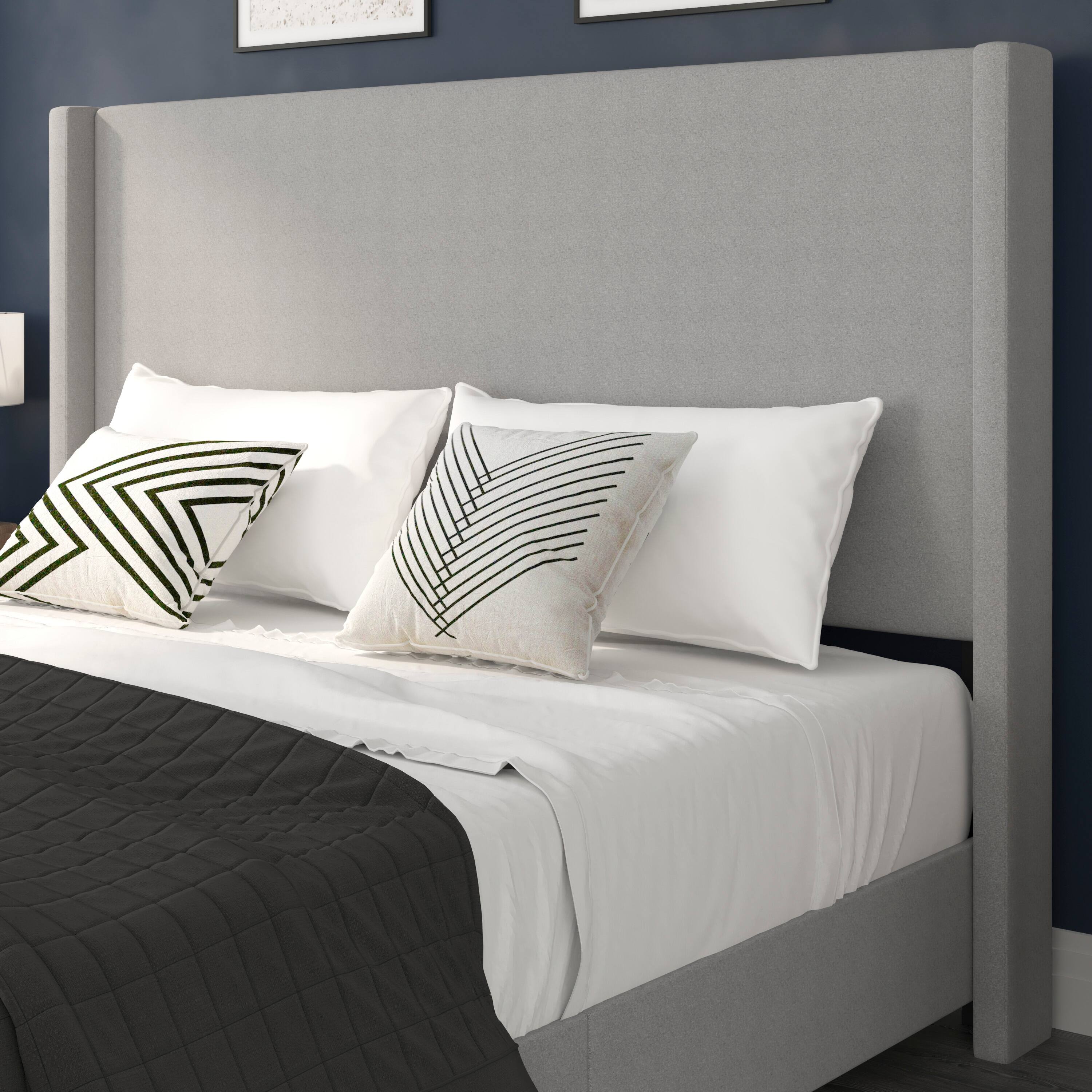 Alt View 2. Flash Furniture - Quinn King Upholstered Platform Bed with Channel Stitched Wingback Headboard, Mattress Foundation with Slatted Supports, - Gray.
