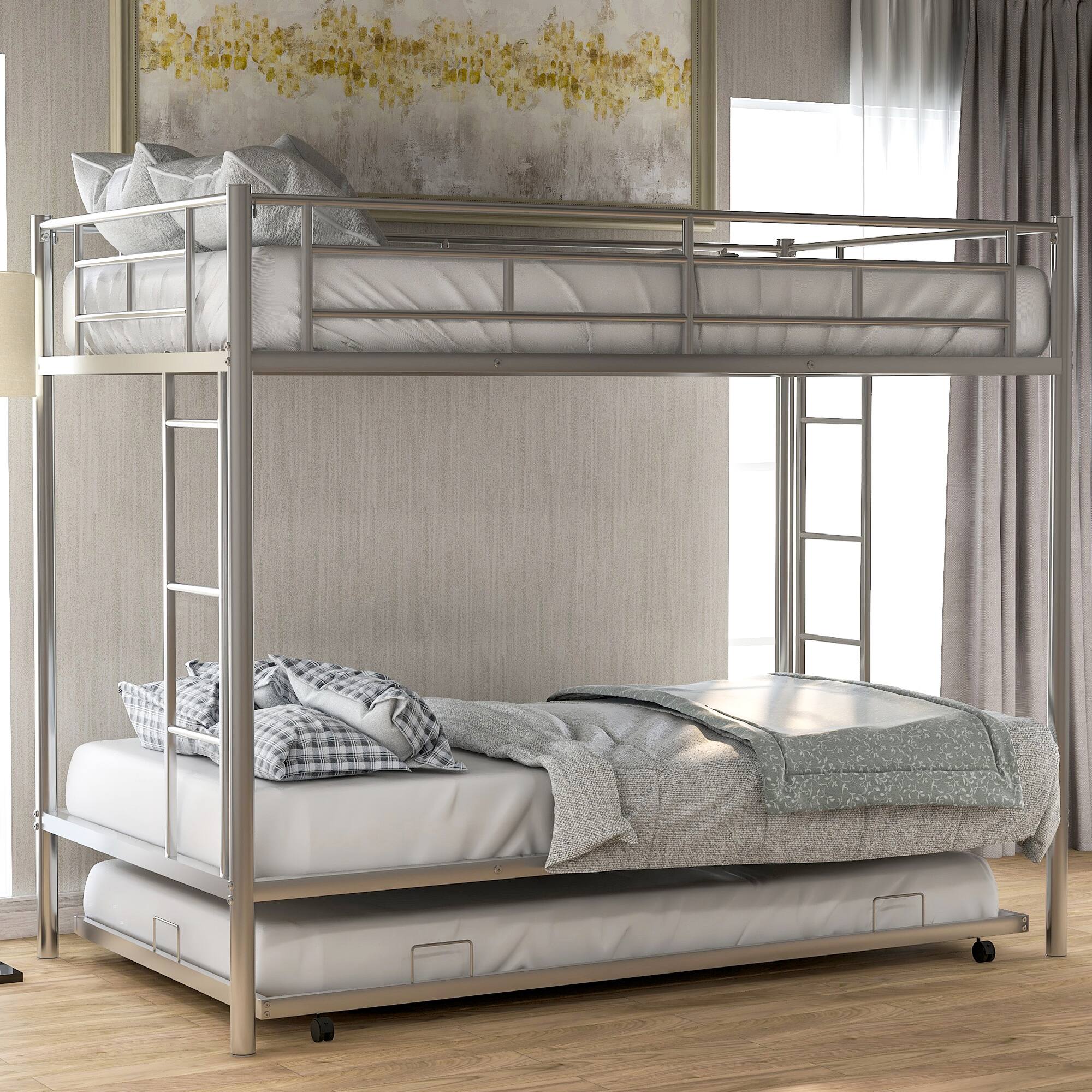 Angle. GOODSILO - Twin over Twin Bunk Bed with Trundle - Silver.
