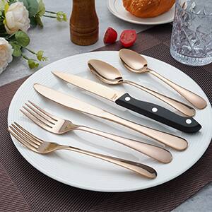 Back. KOOMADE - KOOMADE 24/48PCS Flatware Set Steak Knives Kitchen Utensils and Cutlery of High Quality Construction - Rose Gold 24-Piece Set.