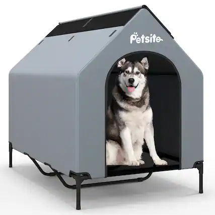 Front. Gymax - Gymax 52'' Elevated Dog House for Small Breeds Large Pet House w/ Ventilated Windows.