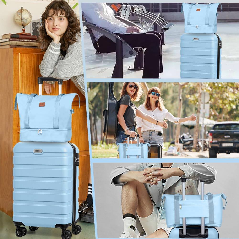 Alt View 7. Brick Attic - 5 Piece Luggage Set PC ABS Hardshell Lightweight Suitcases for Travelling with 4 Universal Wheels TSA Lock Carry on - Light blue.