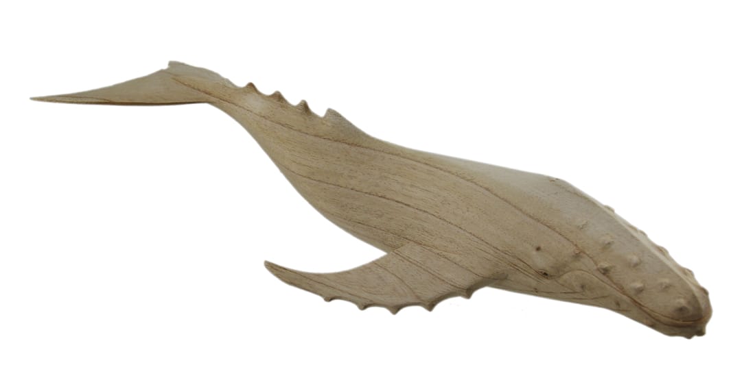 Zeckos - Hand Carved Wood Whale Statue 19in - Beige