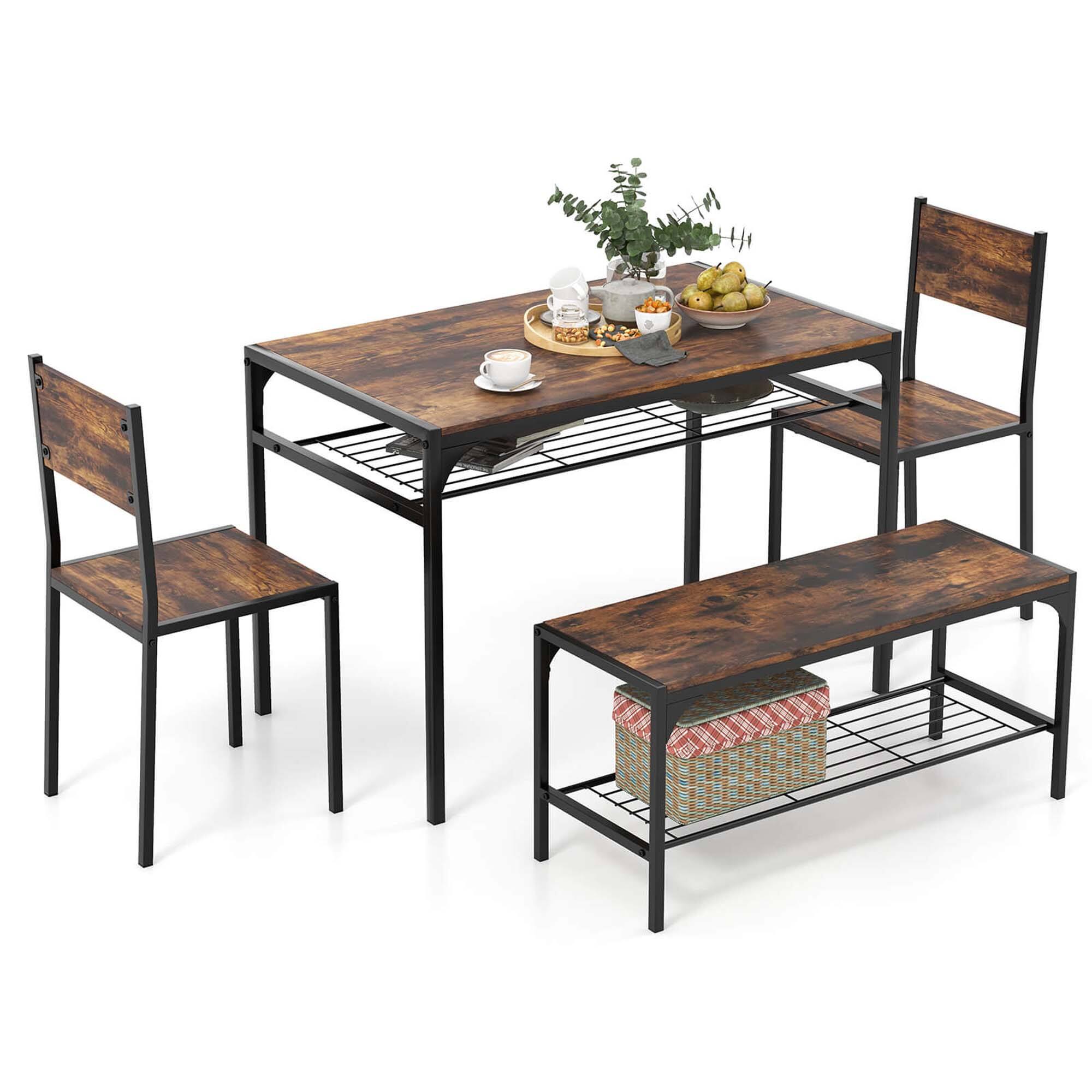 Alt View 17. Costway - Dining Table Set for 4 Rectangular Table with 2 Chairs, 1 Bench, Storage Racks Rustic Brown - Rustic Brown.
