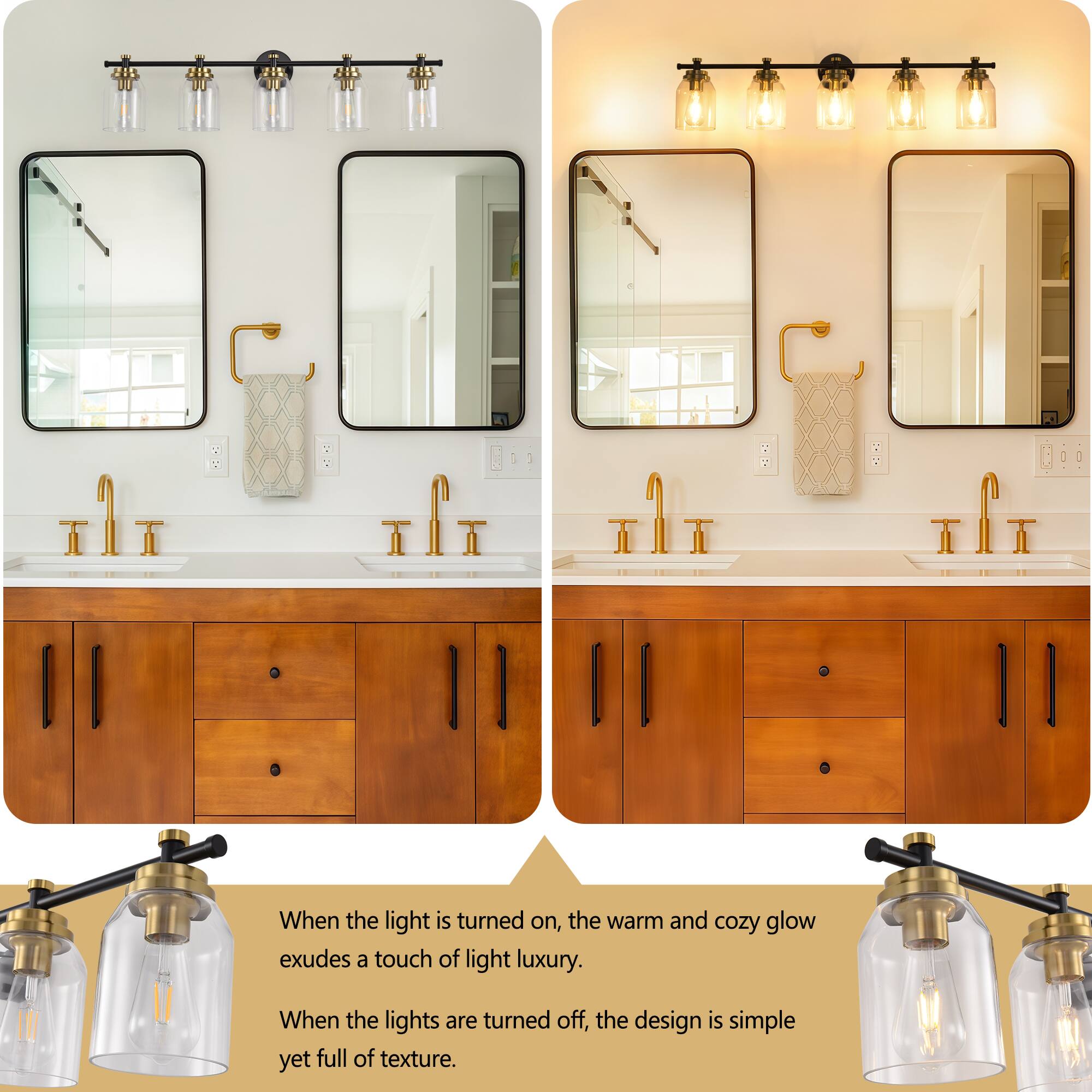 When the light is turned on, the warm and cozy glow exudes a touch of light luxury. When the lights are turned off, the design is simple yet full of texture.