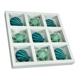 Things2Die4 - Coastal Shell & Sea Turtle Tic Tac Toe Table Accent Decor - 7 inch Wood - White
