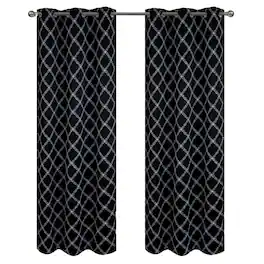 RT Designers Collection - RT Designer Collection Gable Embroidered Blackout Luxurious Decorative Grommet Curtain Panel 54" x 95" - Black