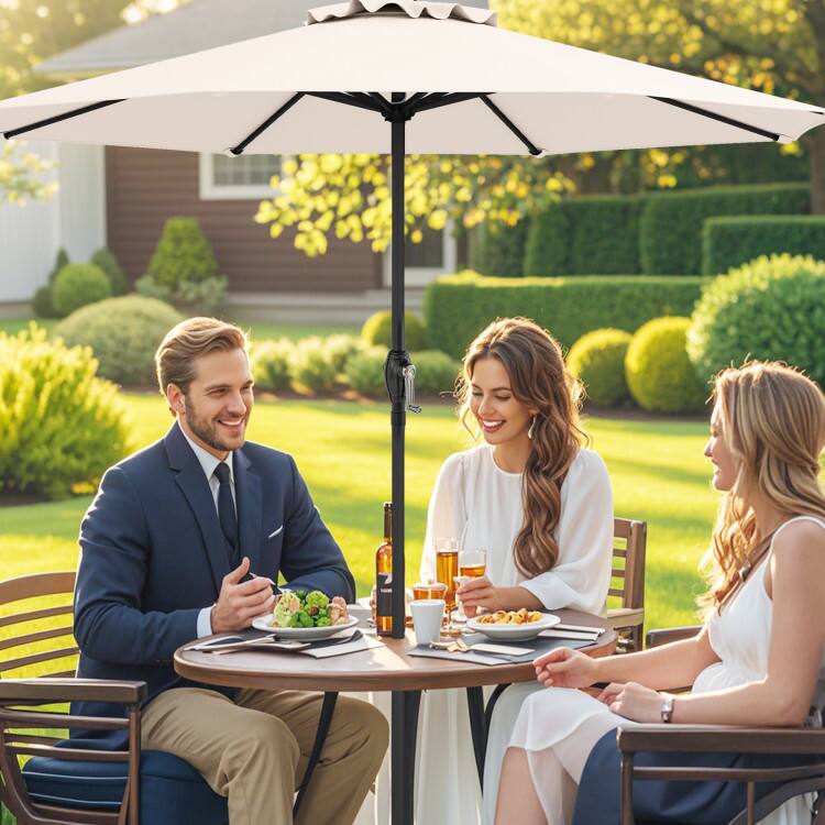 Left. Mondawe - Outdoor Heavy Duty Market Umbrella with Crank Handle and 8 Sturdy Ribs - Beige.