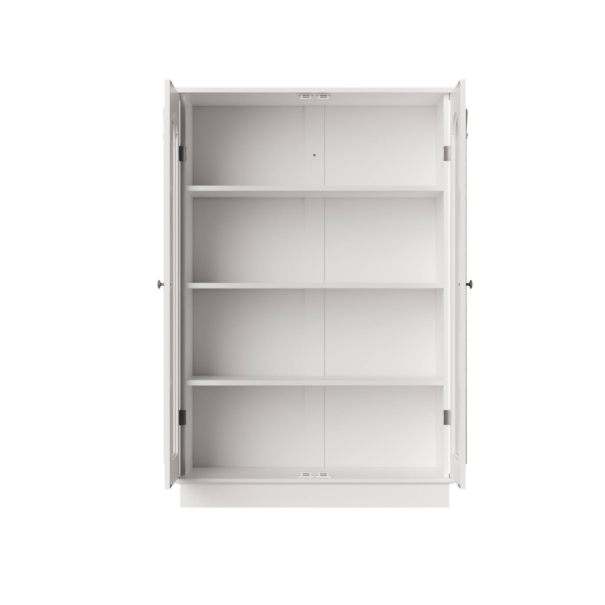 Angle. Famapy - Famapy French - Style Glass Display Cabinet: Elegant Dishware Showcase + Hidden Storage - White.