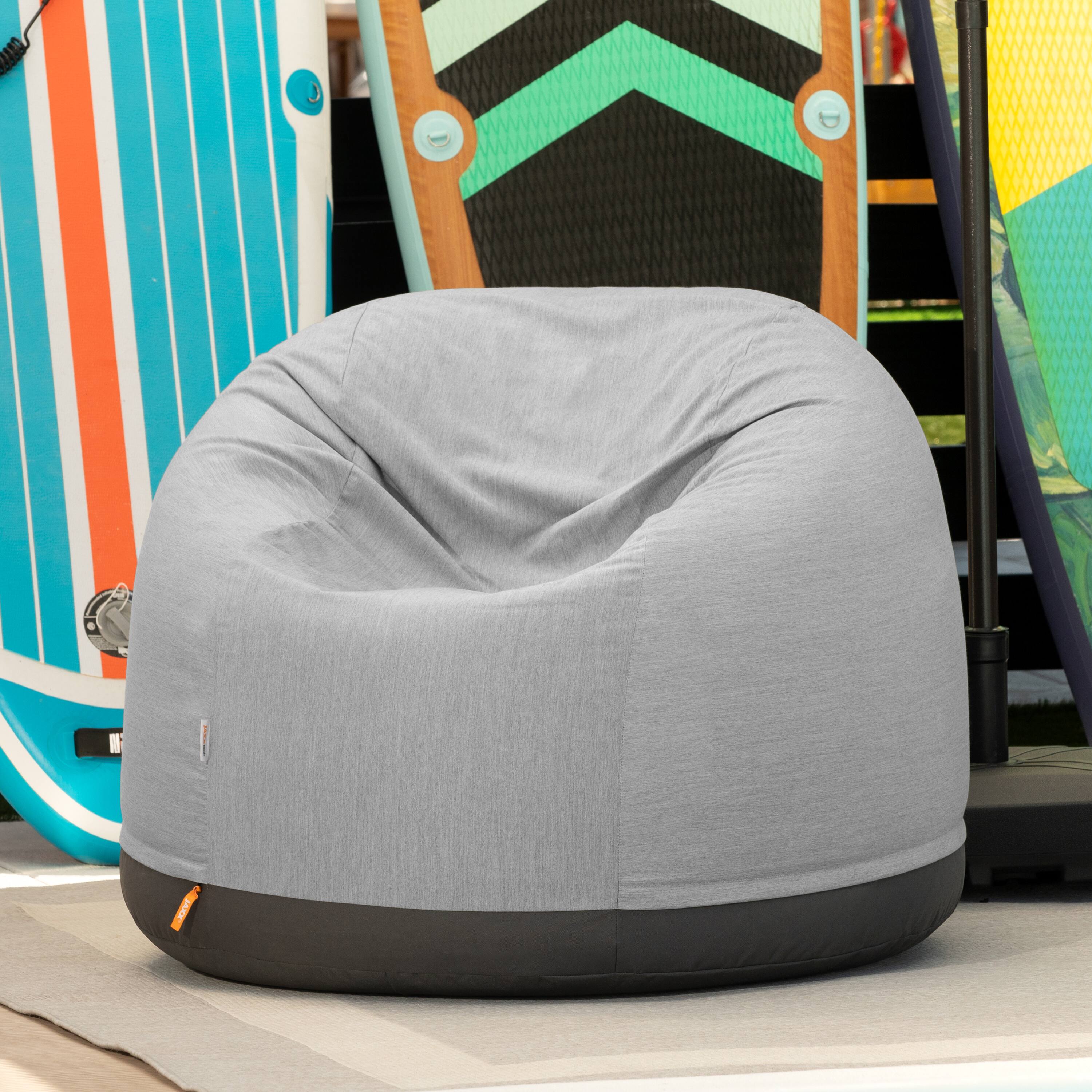 Left. Jaxx - Jaxx Palmetto Large Round Outdoor Bean Bag Club Chair - Sunbrella Granite - Granite.