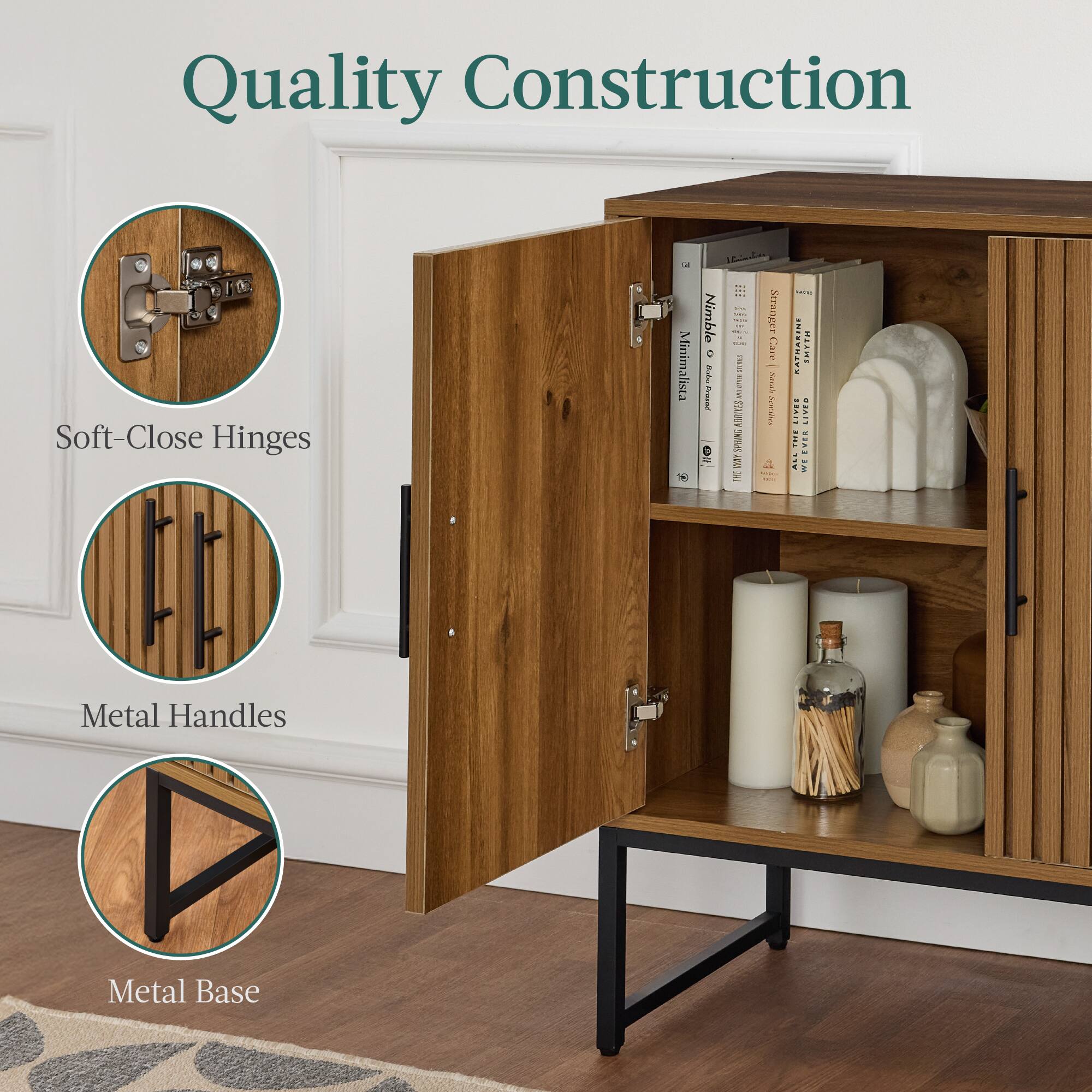 Quality Construction Soft-Close Hinges - Minimalist Thimble Stranger a Care 1 Series ABRITES SA e ter Te KATHARIN SILVER NIT. A. IM Metal Handles Metal Base