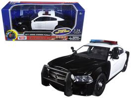 Motormax - 2011 Dodge Charger Pursuit Police Car 1/24 Black & White with Flashing Light Bar, Front/Rear Lights, 2 Sounds - Black And White