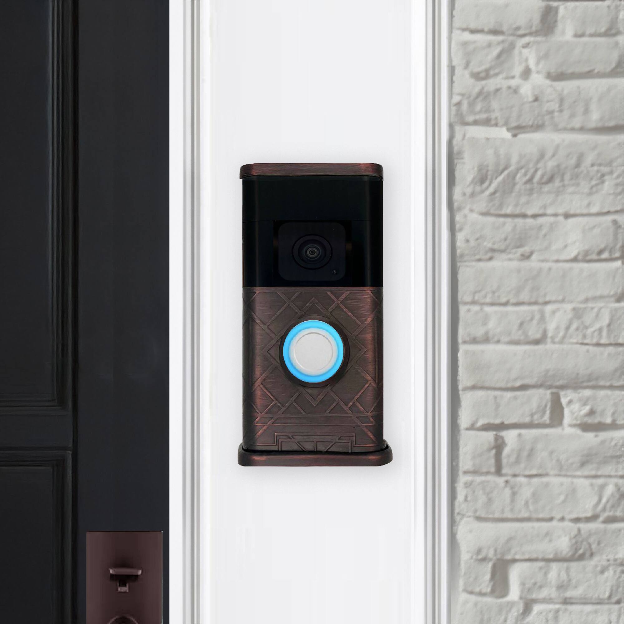 Alt View 3. Michael Healy - Art Deco Video Doorbell Cover (Ring 3, 3 Plus, 4, Battery Plus and Battery Pro) - Oiled Bronze.