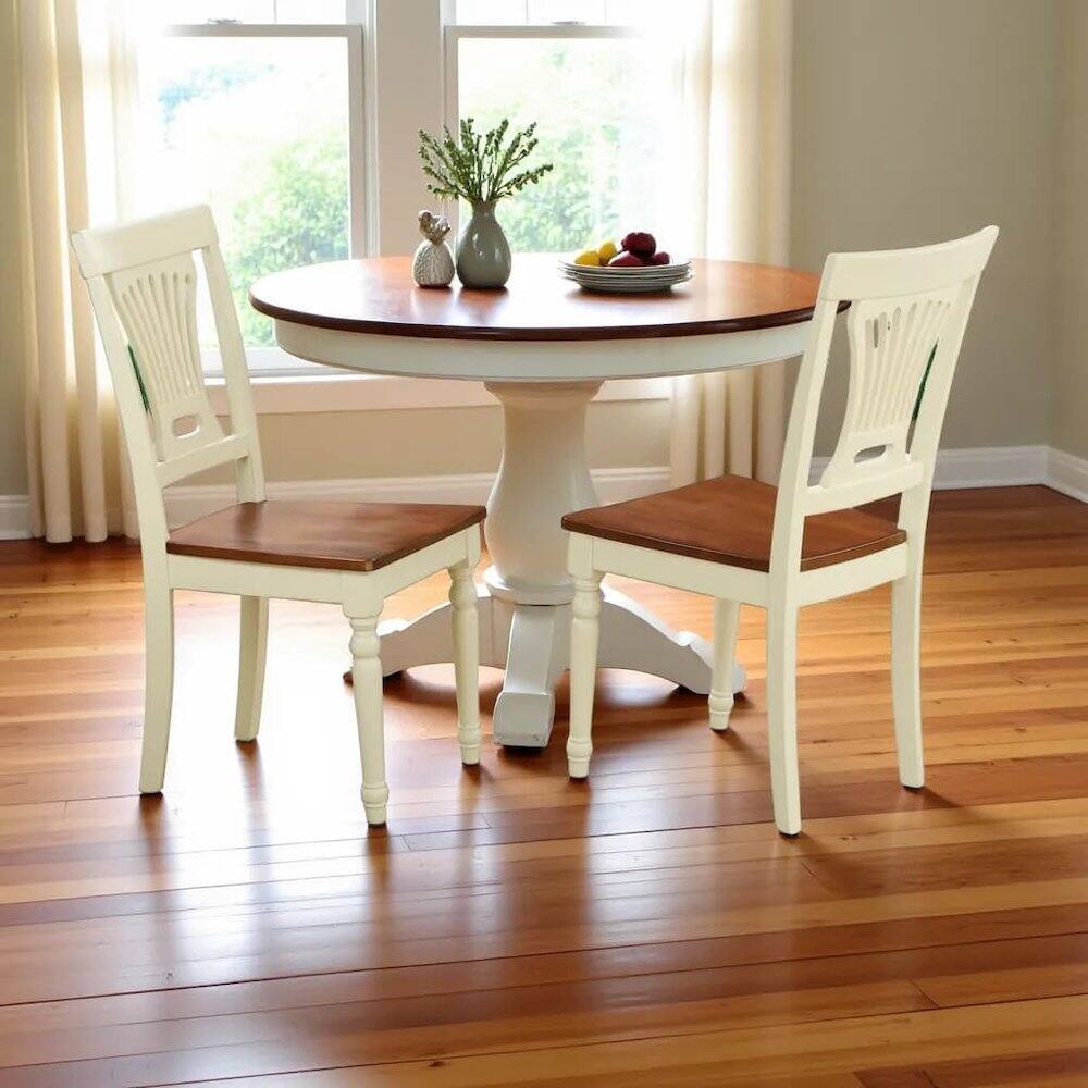 Left. FurniFact - Elegant Wooden Dining Chairs Set of 2 – White Brown Kitchen Seating - Buttermilk &Cherry.