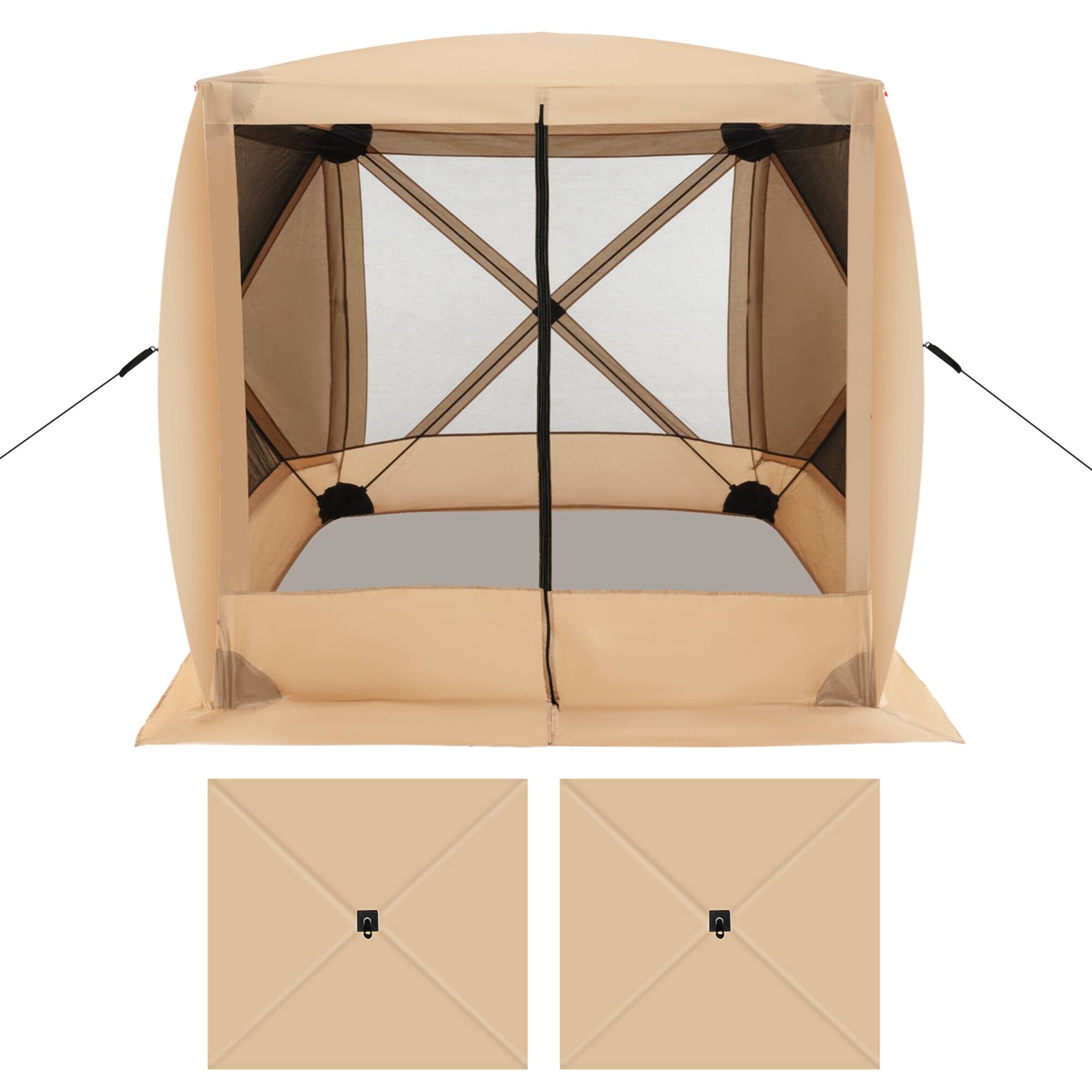 Alt View 18. Costway - 6.7 FT x 6.7 FT 4-Panel Pop up Camping Gazebo Quick-Set with 2 Sunshade Cloths - Coffee.