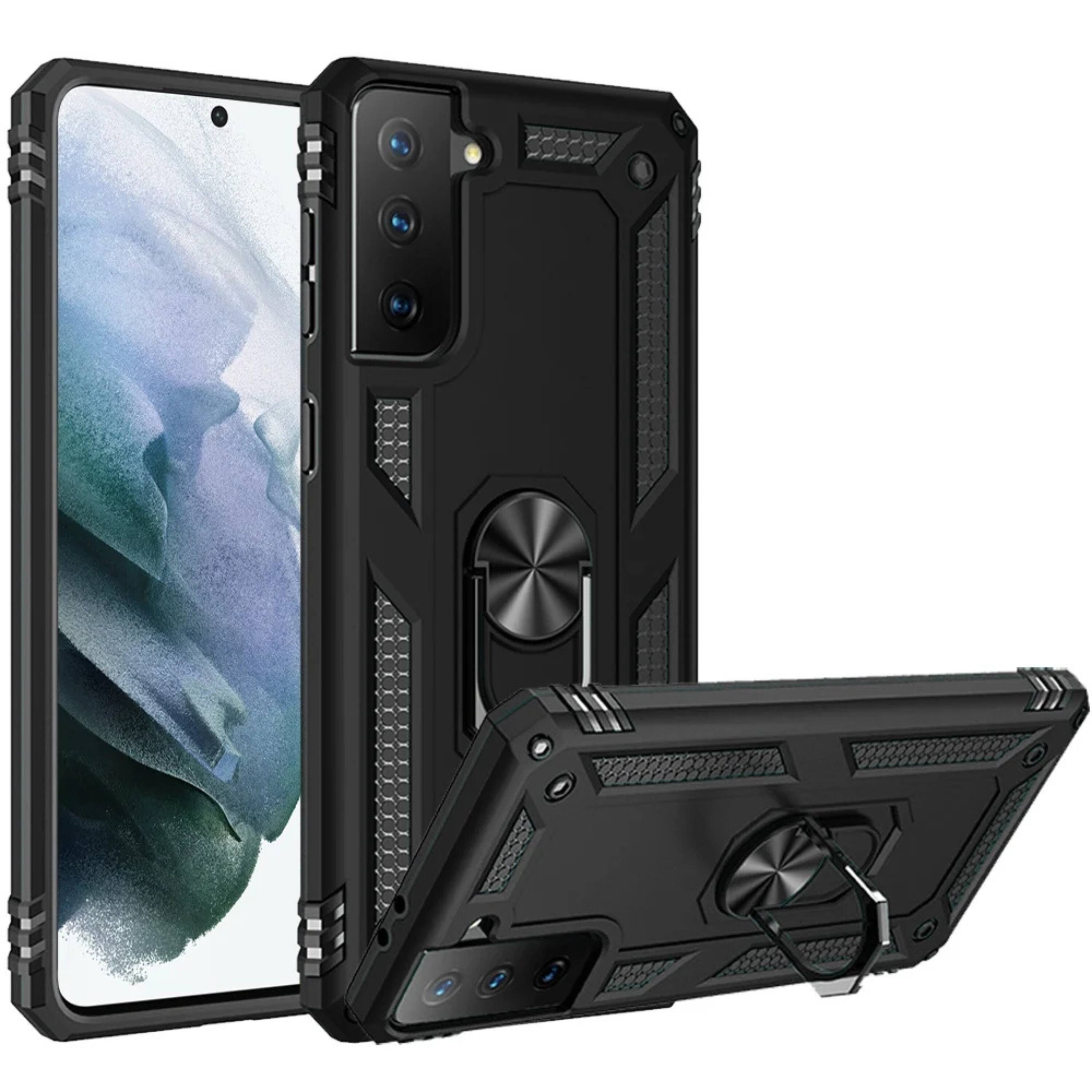 Front. Kitcheniva - Premium Magnetic Ring Kickstand Dual Layer Hybrid Phone Case For Samsung Galaxy S22 Plus Black - Black.