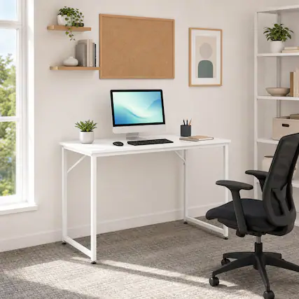 Front. WELLFOR - 40 Inch Computer Desk, Simple Writing Desk for Home Office,Small Space Desk - White.