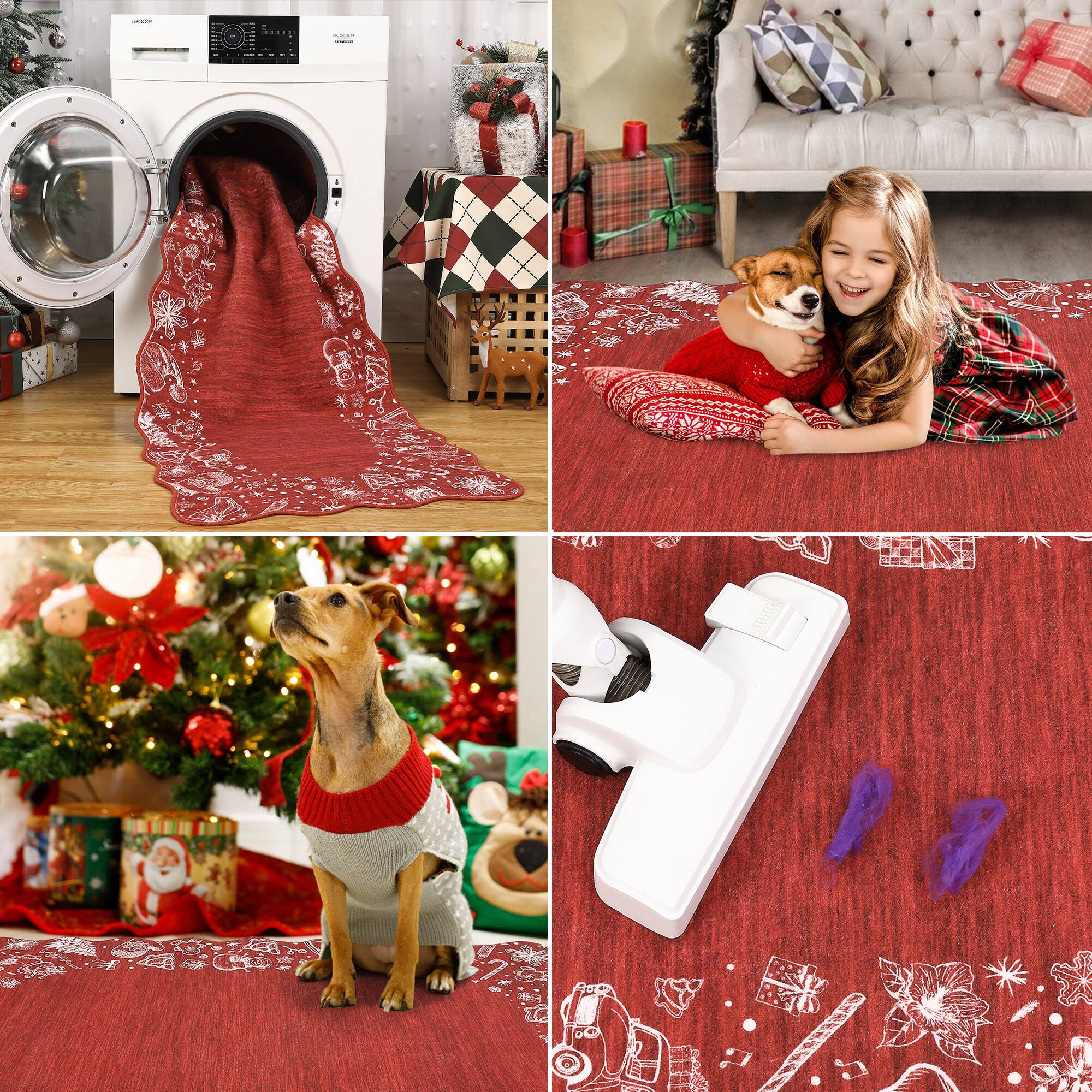 GARVEE Christmas Scalloped Edge Design Holiday Rug with Santa ...