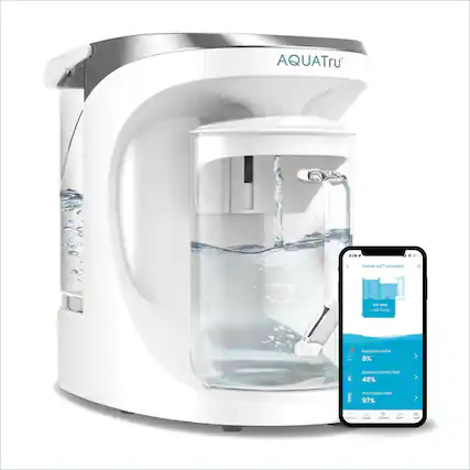 AQUATru 28 home ADT connect 3 Dols ~ - PE PreCarbonation mar 8% Reverse Osmosis rimar 48% > VX Coertonn Fimar 97% > - 1 - 7 - N i --