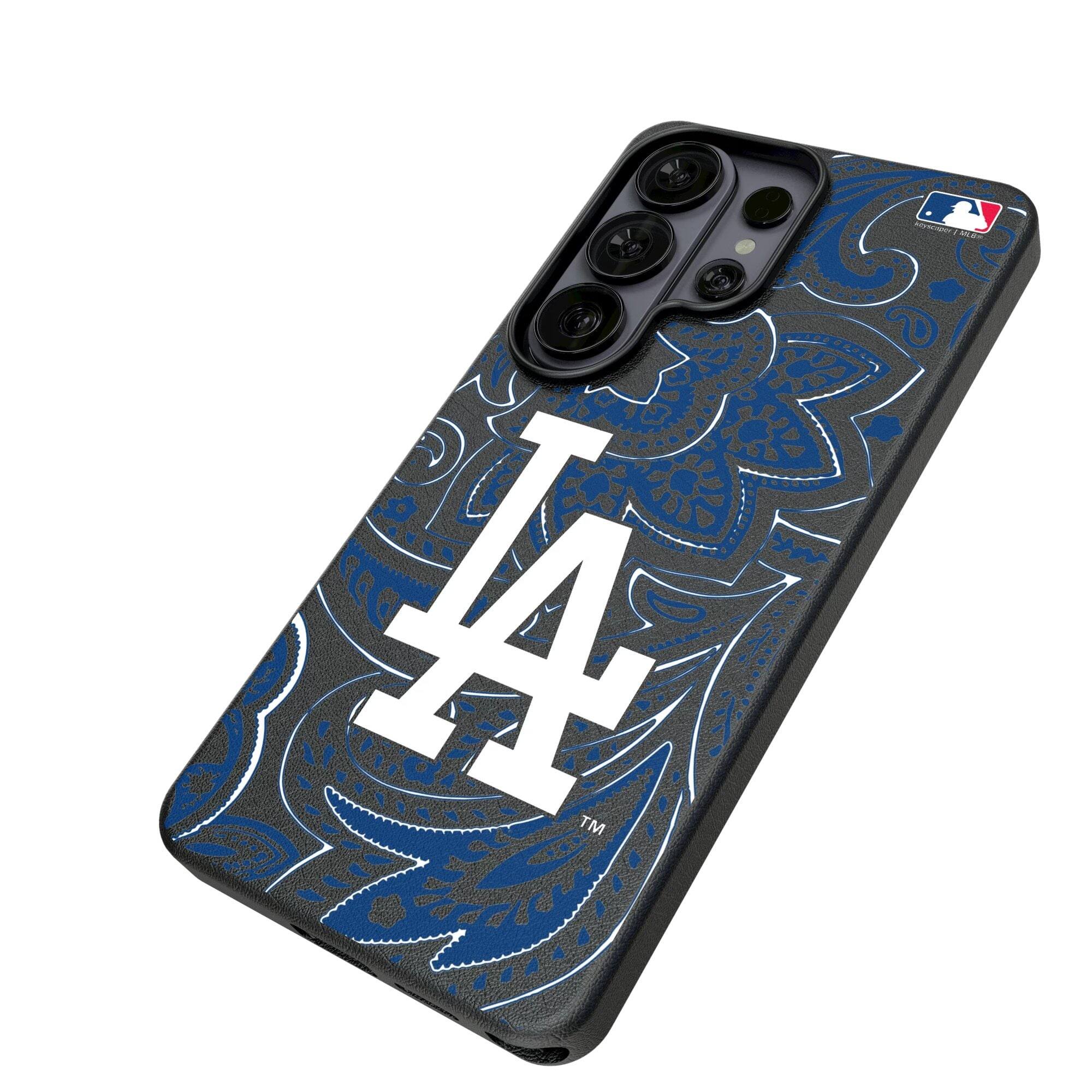 Alt View 1. Keyscaper - Los Angeles Dodgers Paisley Galaxy Magnetic Bump Case - S25 Ultra - Black.