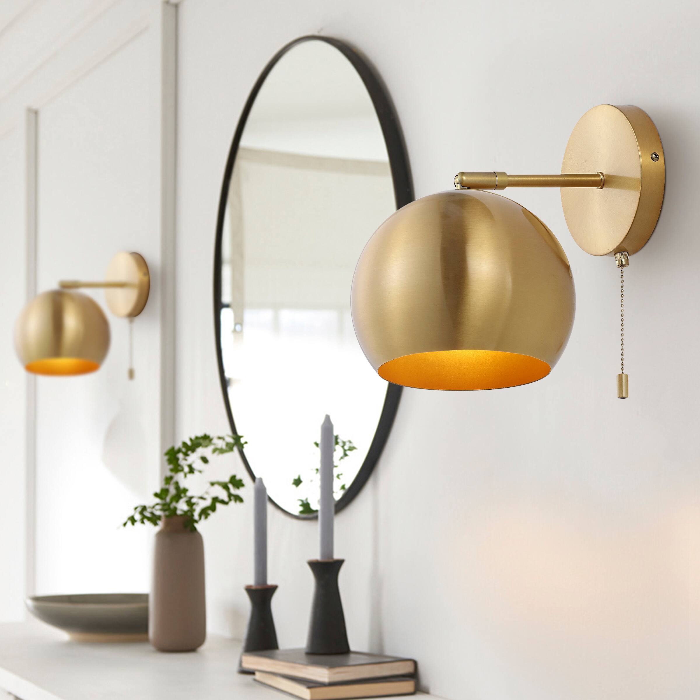 Alt View 6. Jonathan Y - Tierra 7" 1-Light Modern Midcentury Iron LED Sconce with Pull-Chain Switch, Brass Gold (Set of 2) - Brass Gold.