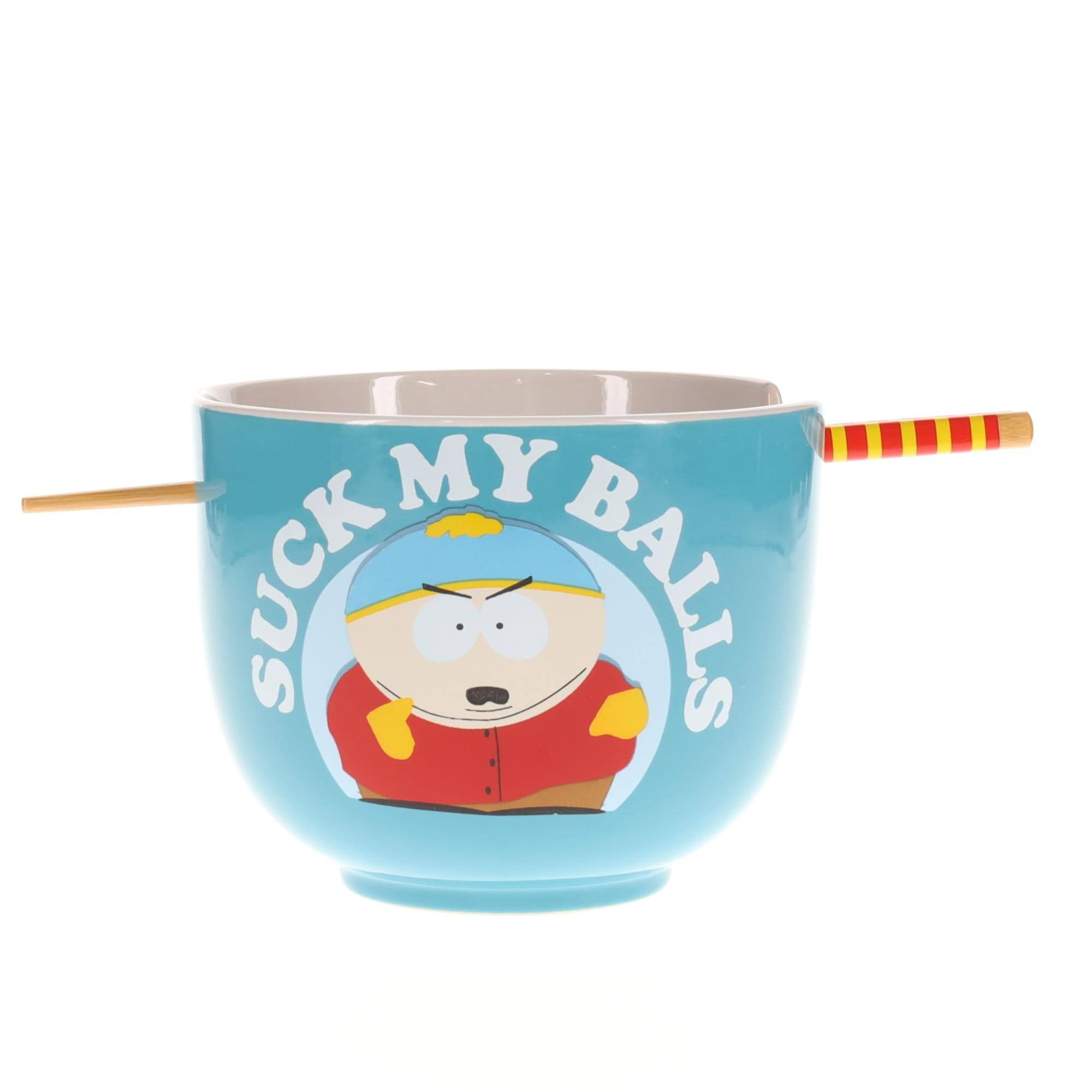 Silver Buffalo - South Park Eric Cartman "Suck My Balls" 20-Ounce Ramen Bowl and Chopstick Set - Blue