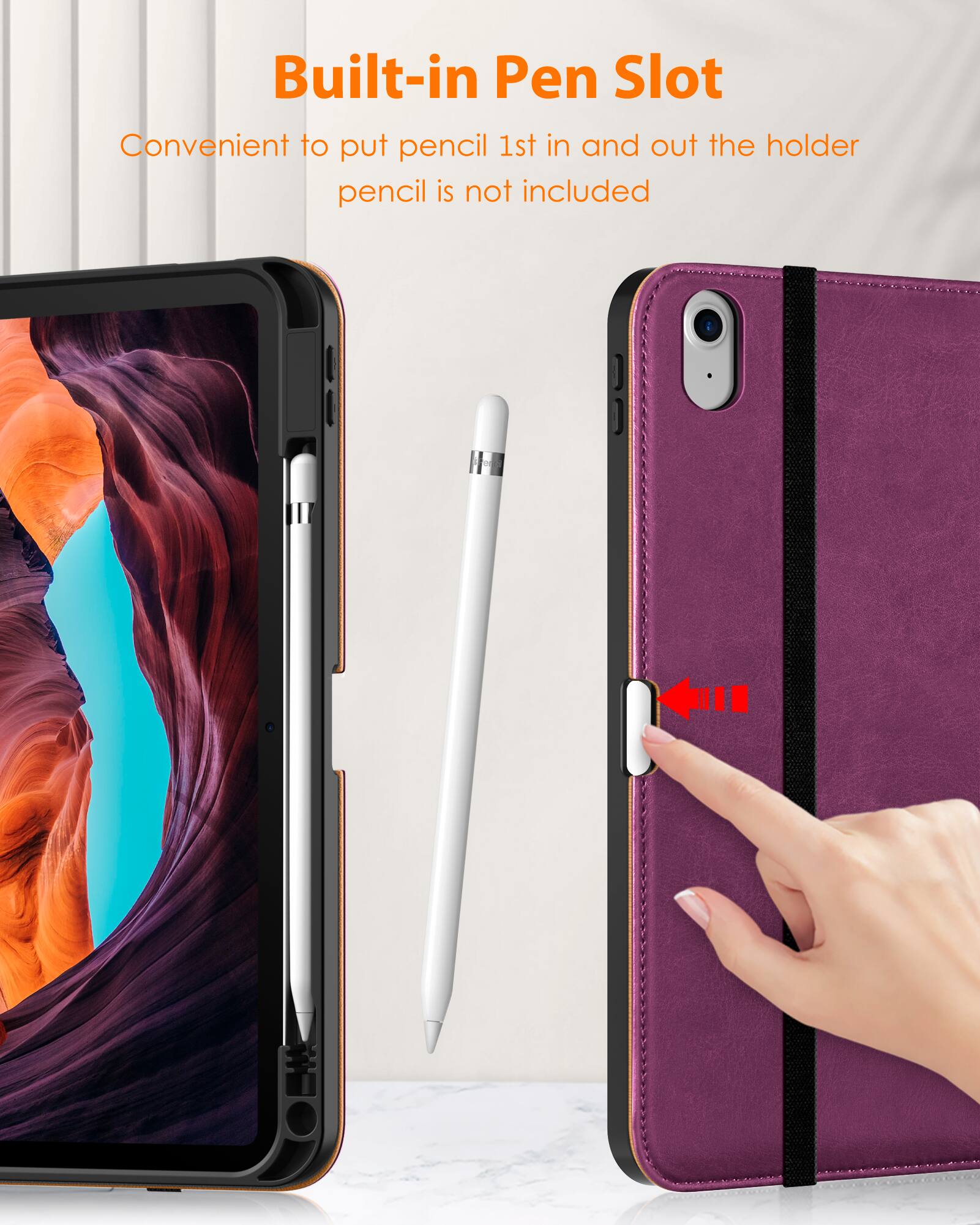 Built-in Pen Slot  
Convenient to put pencil 1st in and out the holder  
pencil is not included