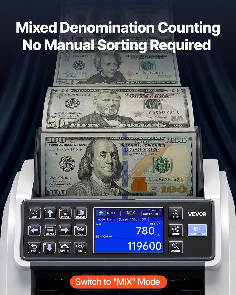 Money Counter Machine, Mixed Denomination Bill Cash Counter with CIS/UV ...