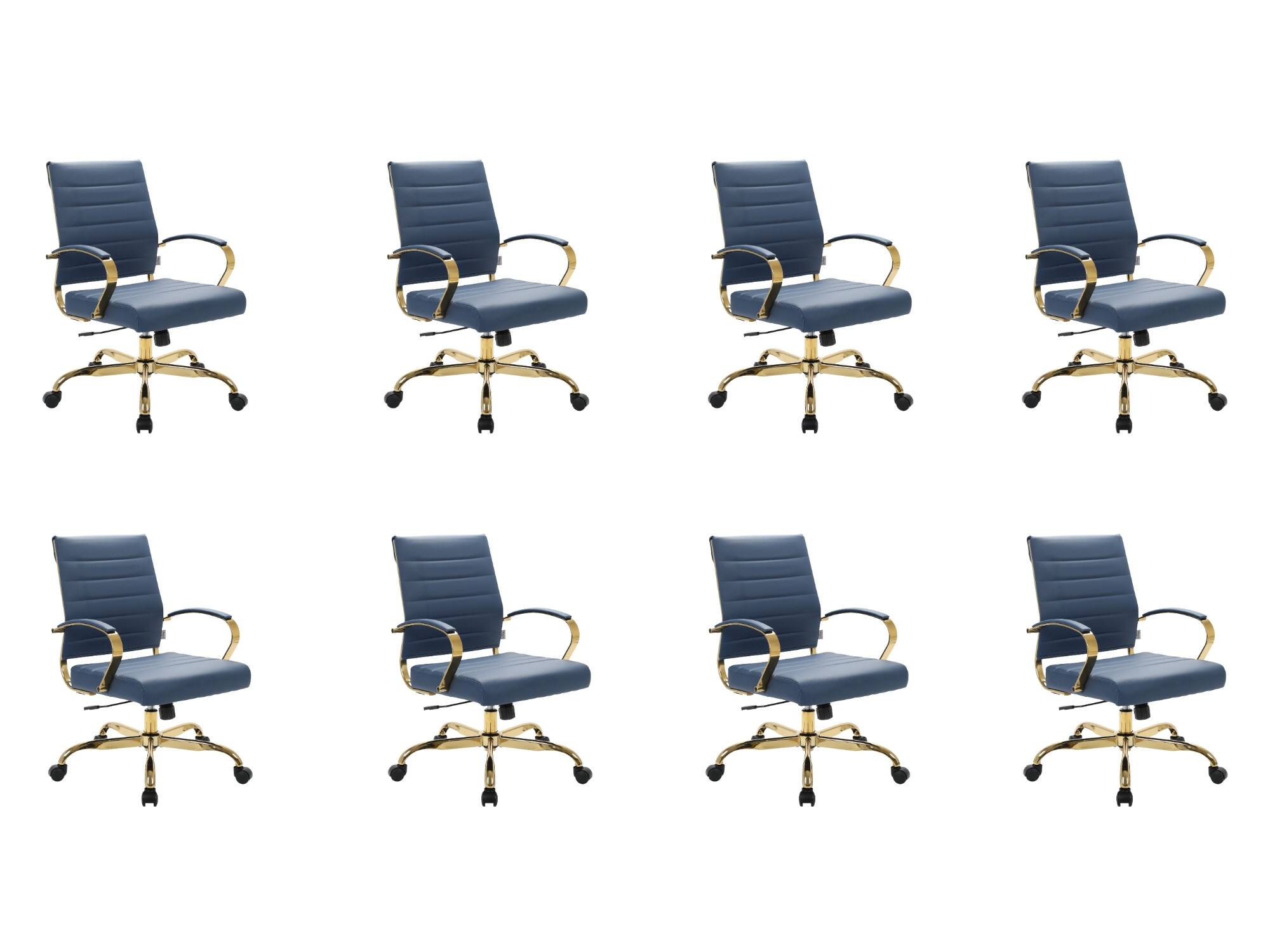 Front. LeisureMod - (Set of 8) Benmar Modern Leather Computer Office Chair with Swivel, Adjustable, and Ergonomic Design for Home Office - Navy Blue.