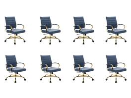 LeisureMod - (Set of 8) Benmar Modern Leather Computer Office Chair with Swivel, Adjustable, and Ergonomic Design for Home Office - Navy Blue