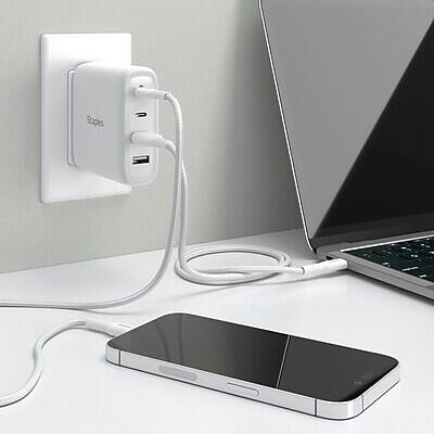 Alt View 7. Staples TECH - Staples TECH GaN USB-A/USB-C Wall Charger with Cable, 100W, White (ST62314) - White.