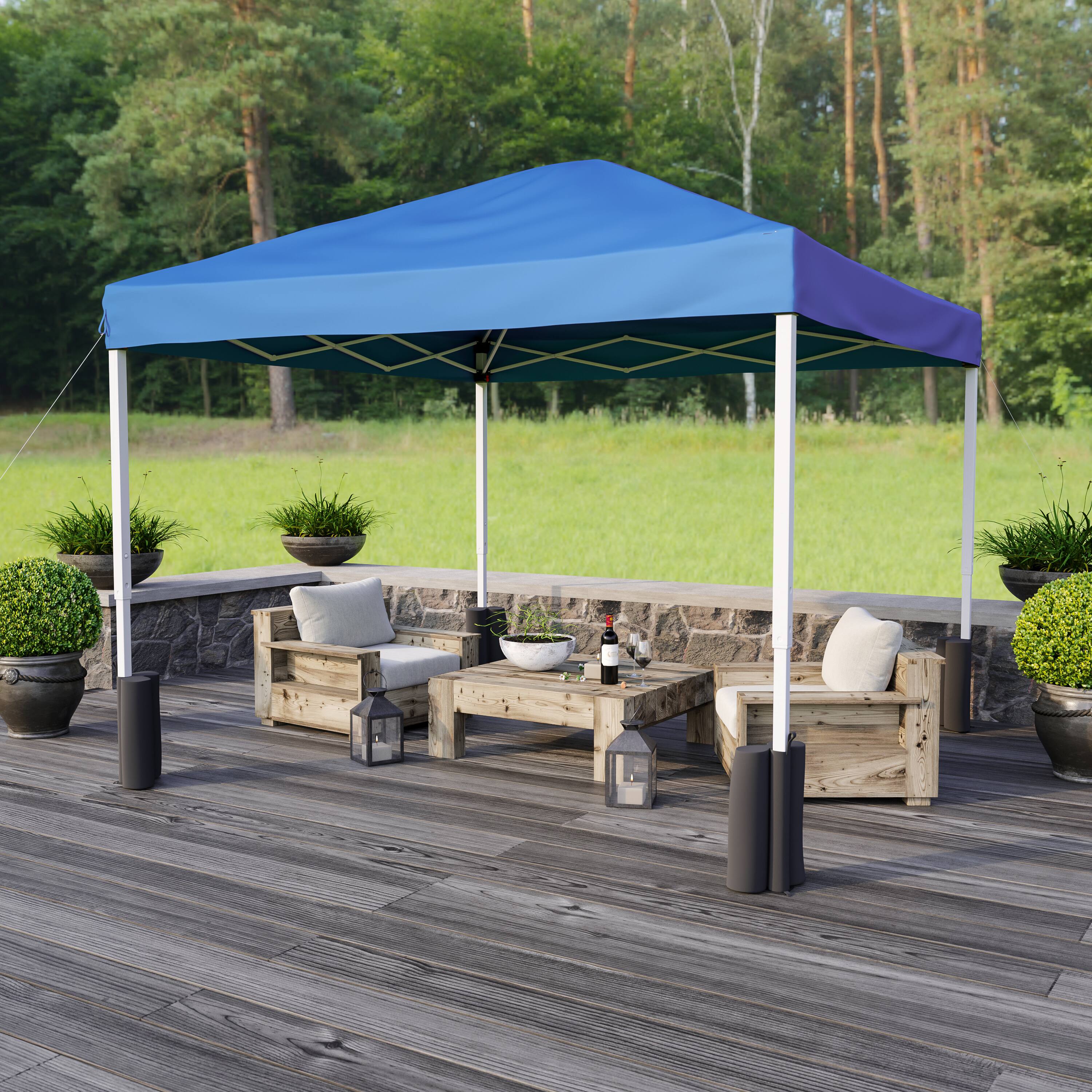 Alt View 3. Emma + Oliver - Ukko 10'x10'  Weather Resistant, UV Coated Pop Up Canopy Tent with Sandbags and Wheeled Case - Blue.