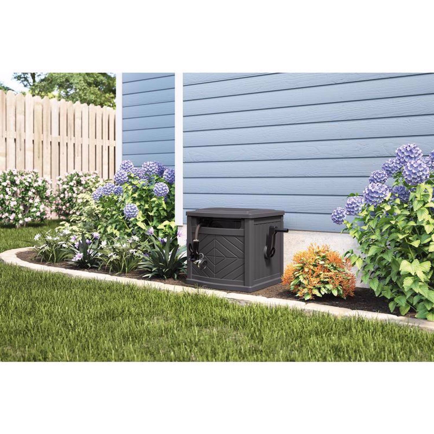 Left. Suncast - Suncast 150 ft. Gray Free Standing Hideaway Hose Reel.