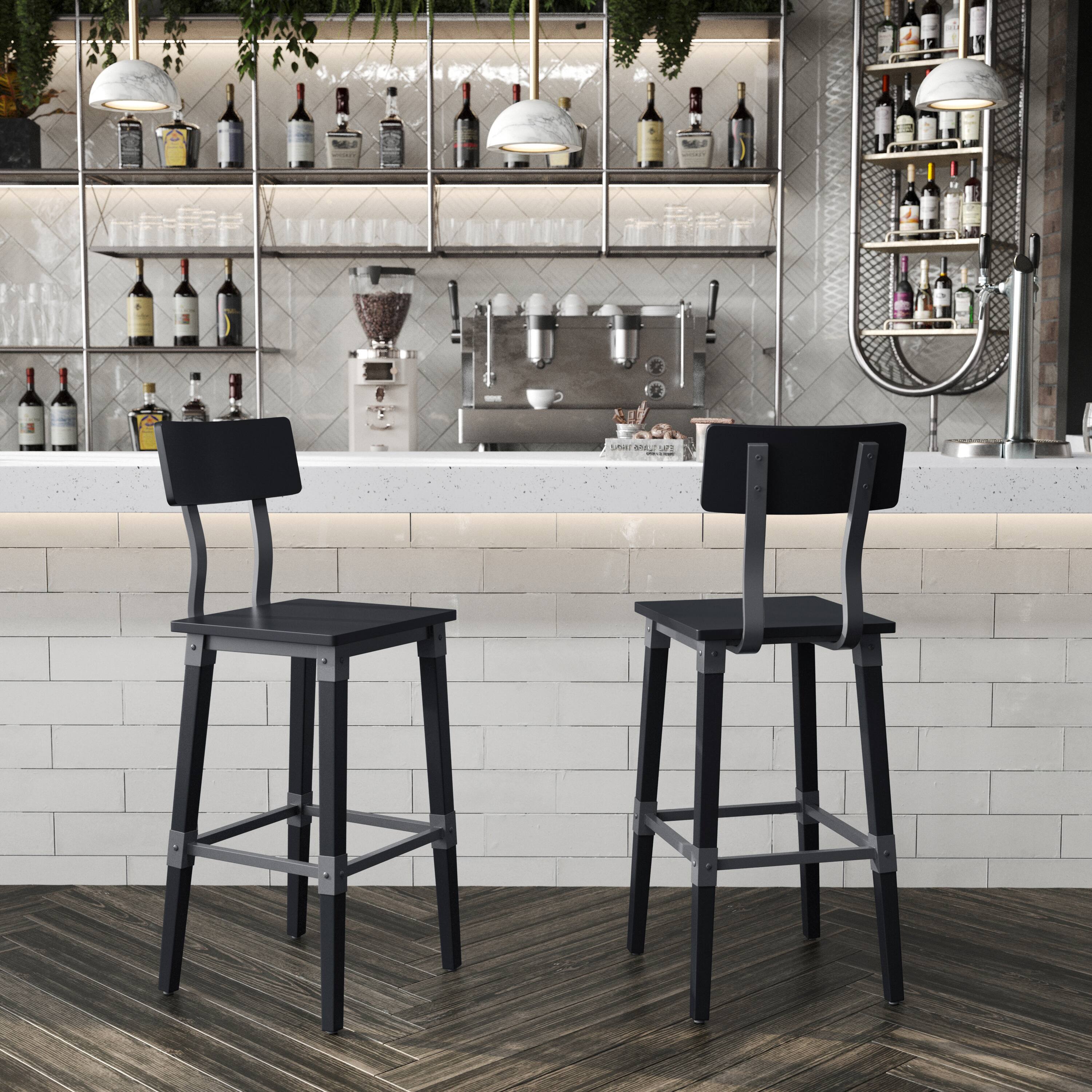 Alt View 2. Flash Furniture - Jackson 2 Pack Commercial Grade Rustic Black Industrial Wood Dining Barstool - Black.