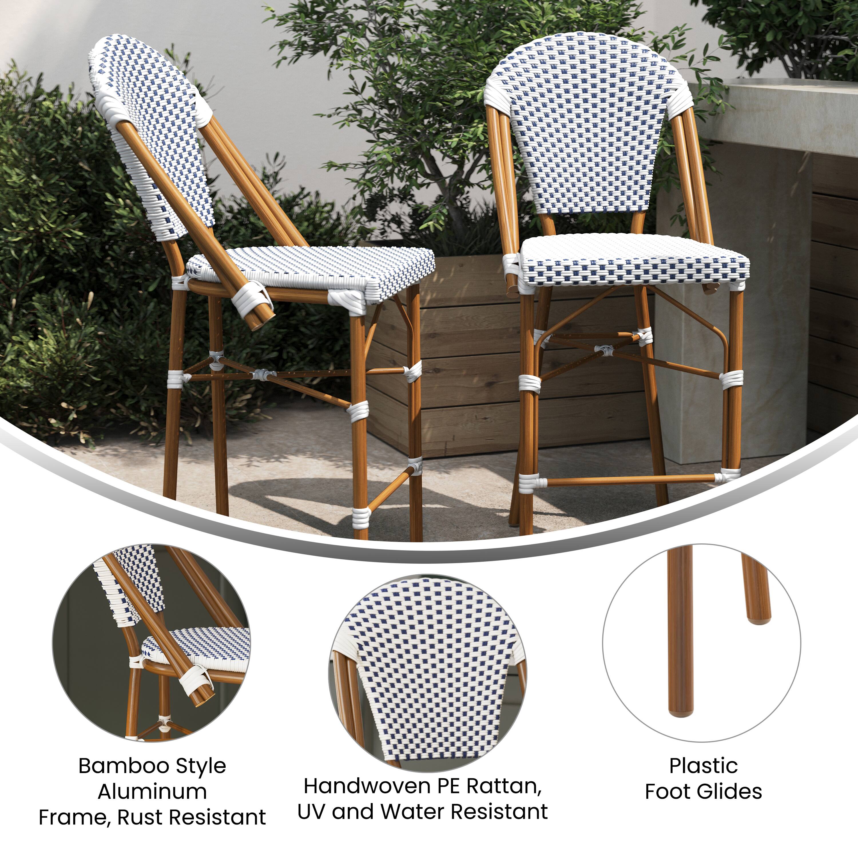 Bamboo Style Aluminum Handwoven PE Rattan, Frame, Rust Resistant UV and Water Resistant Plastic Foot Glides