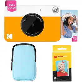 Kodak - Printomatic Full-Color Instant Print Camera Starter Bundle + Zink 20 Pack Photo Paper - Yellow