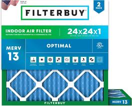 Filterbuy - 24x24x1 MERV 13 Smoke & Allergy Defense, Electrostatic Pleated HVAC AC Furnace Air Filters Replacement (2-Pack) - Blue