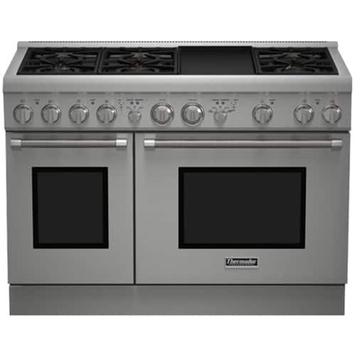 Front. Thermador - 6.6 Cu. Ft. Self-Cleaning Freestanding Double Oven Gas Range - Silver.