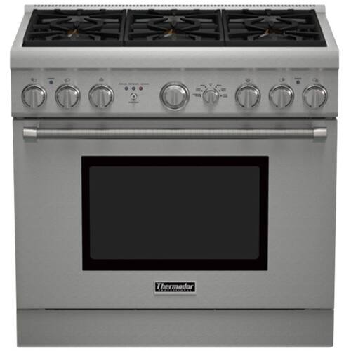Front. Thermador - 5 Cu. Ft. Self-Cleaning Freestanding Dual Fuel Range - Stainless steel.