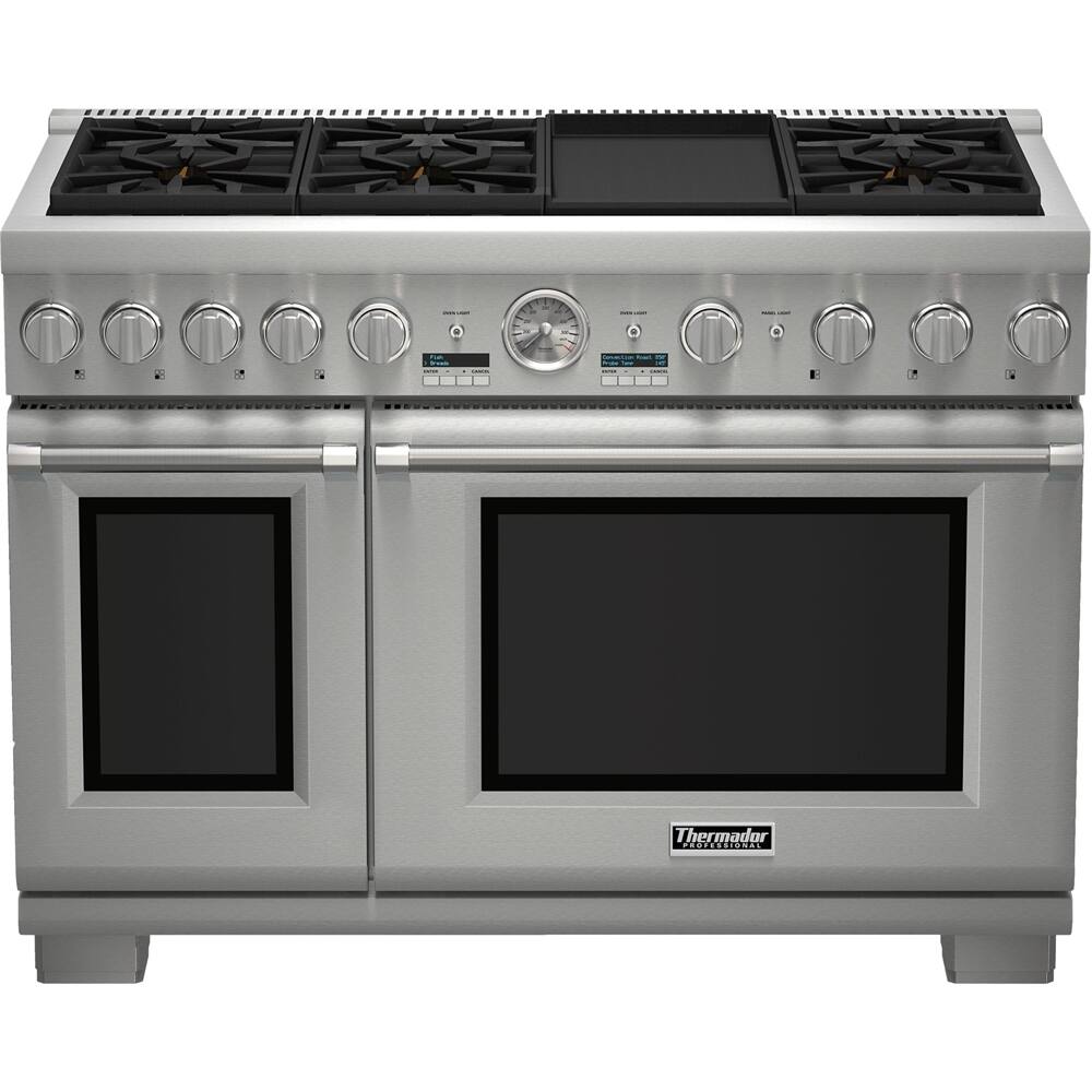 Front. Thermador - Self-Cleaning Freestanding Double Oven Gas Convection Range - Silver.