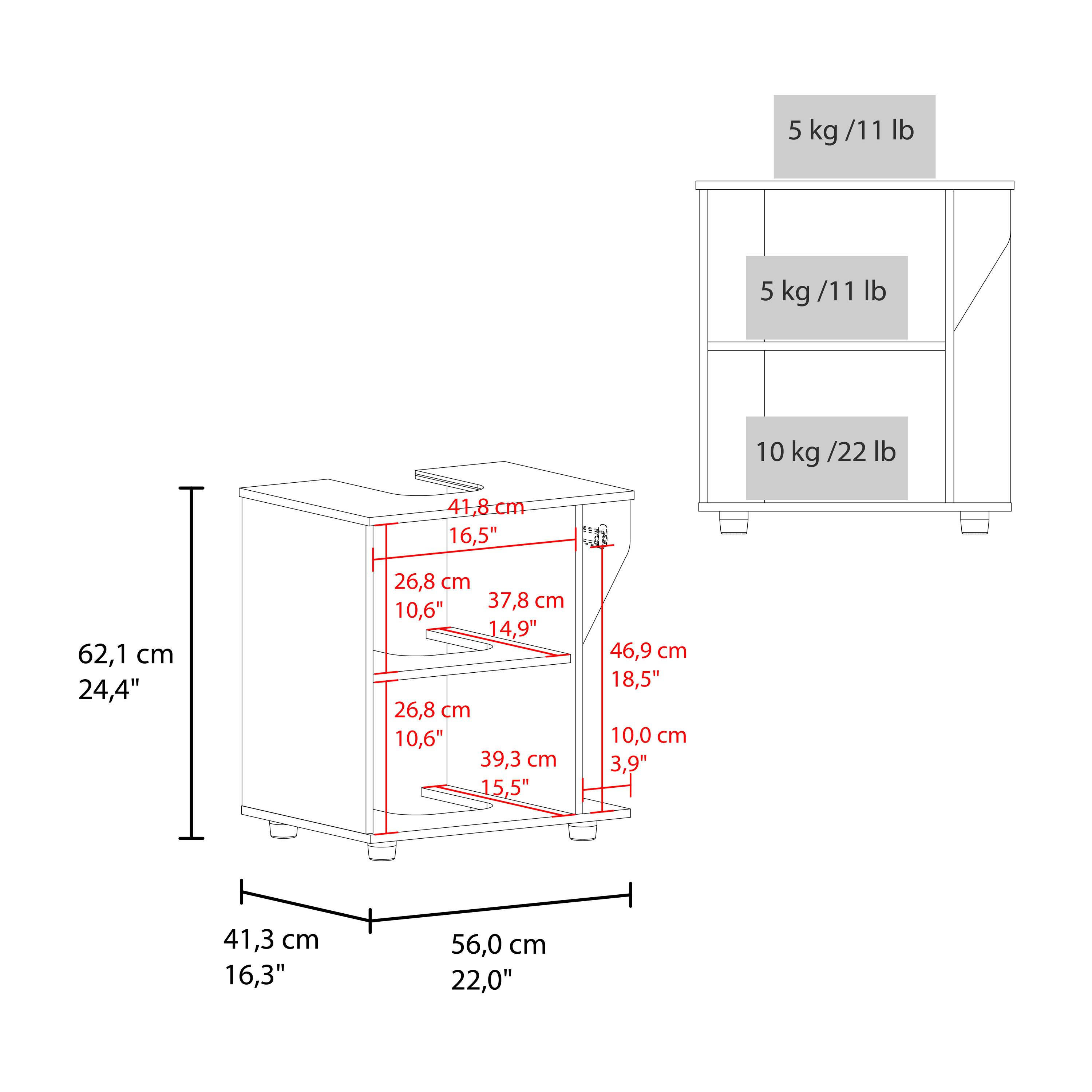 5 kg / 11 lb  
5 kg / 11 lb  
10 kg / 22 lb  

41.8 cm / 16.5"  
62.1 cm / 24.4"  
26.8 cm / 10.6"  
37.8 cm / 14.9"  
46.9 cm / 18.5"  
10.0 cm / 3.9"  
41.3 cm / 16.3"  
56.0 cm / 22.0"  

26.8 cm / 10.6"  
39.3 cm / 15.5"