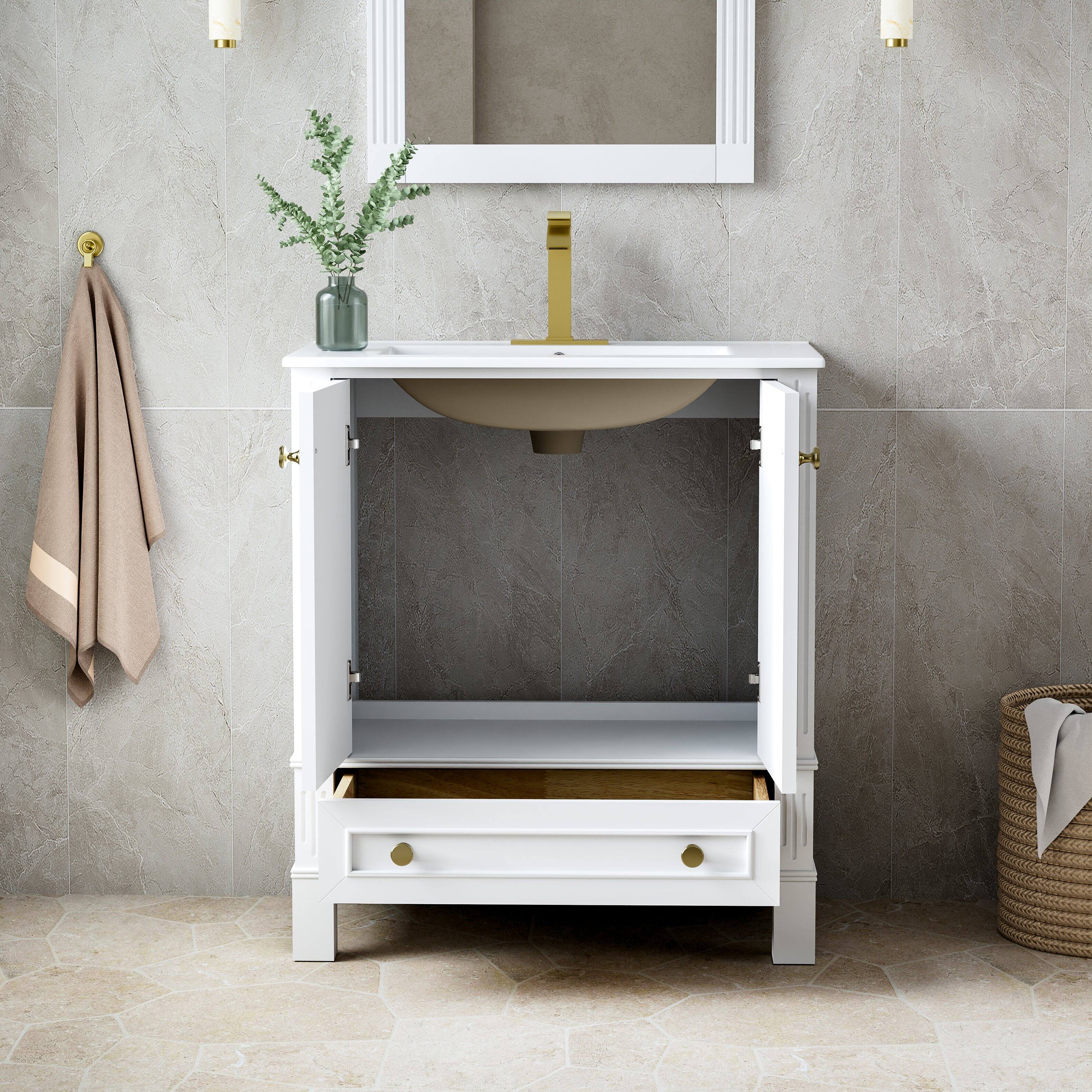 Alt View 1. WELLFOR - DURA 30 in. Solid Wood Bath Vanity with Countertop Basin, Single Sink - White.