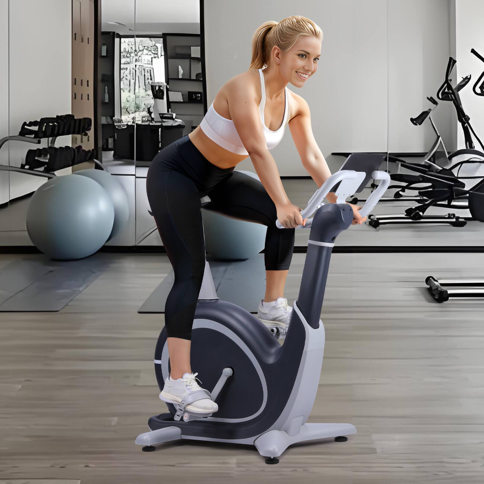 Left. TROPOW - Stationary Exercise Upright Bike, 350 Lbs Heavy-Duty Frame - black.