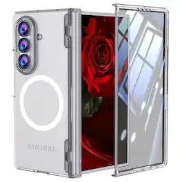 Dteck - for Samsung Galaxy Z Fold8 Ultra Magnetic Case with PET Screen Protector,Hinge Protection Shockproof Hard PC Cover - Clear
