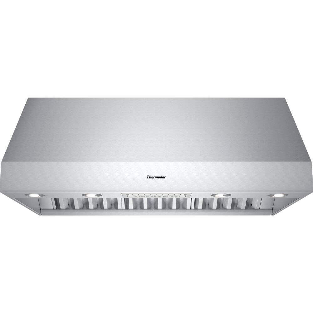 Front. Thermador - PROFESSIONAL SERIES 48" Range Hood - Brushed stainless steel.