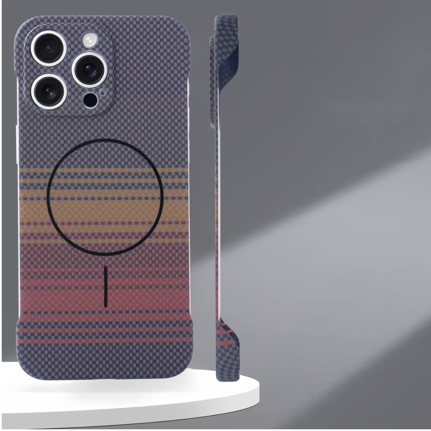 Angle. Stock Preferred - MagSafe Slim Frameless Carbon Fiber Texture Case for iPhone 17 Pro Yellow - Yellow.