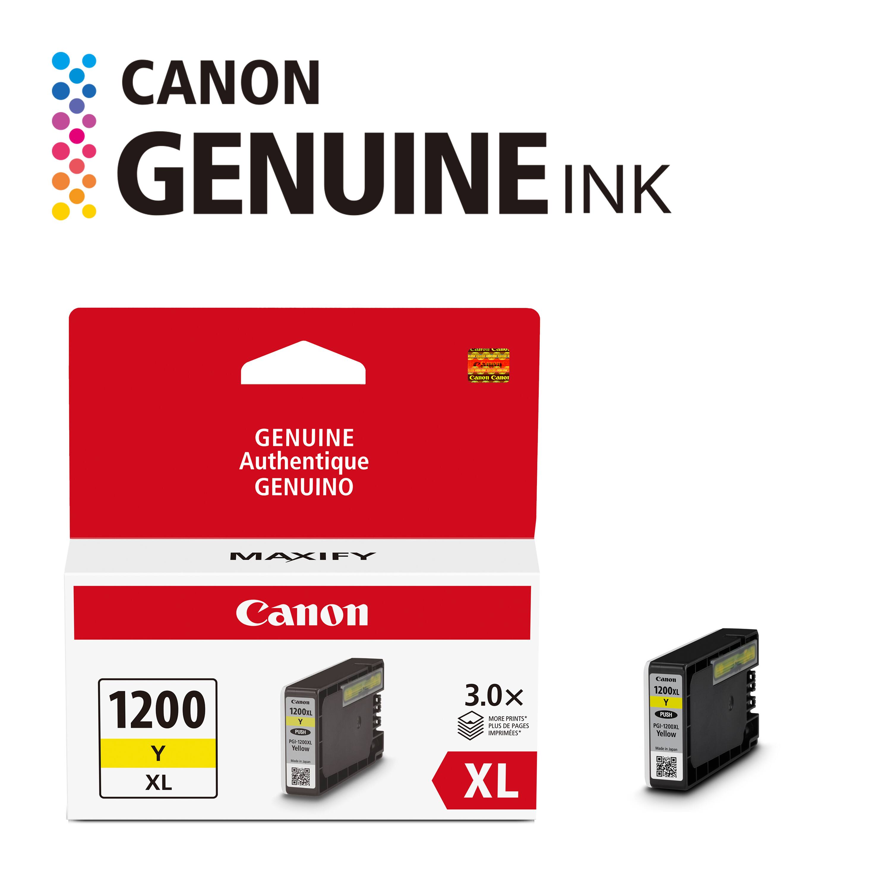 CANON GENUINE INK  
Authentique GENUINO  
MAXIFY  
Canon 1200 Y XL  
3.0x MORE PRINTS*  
XL