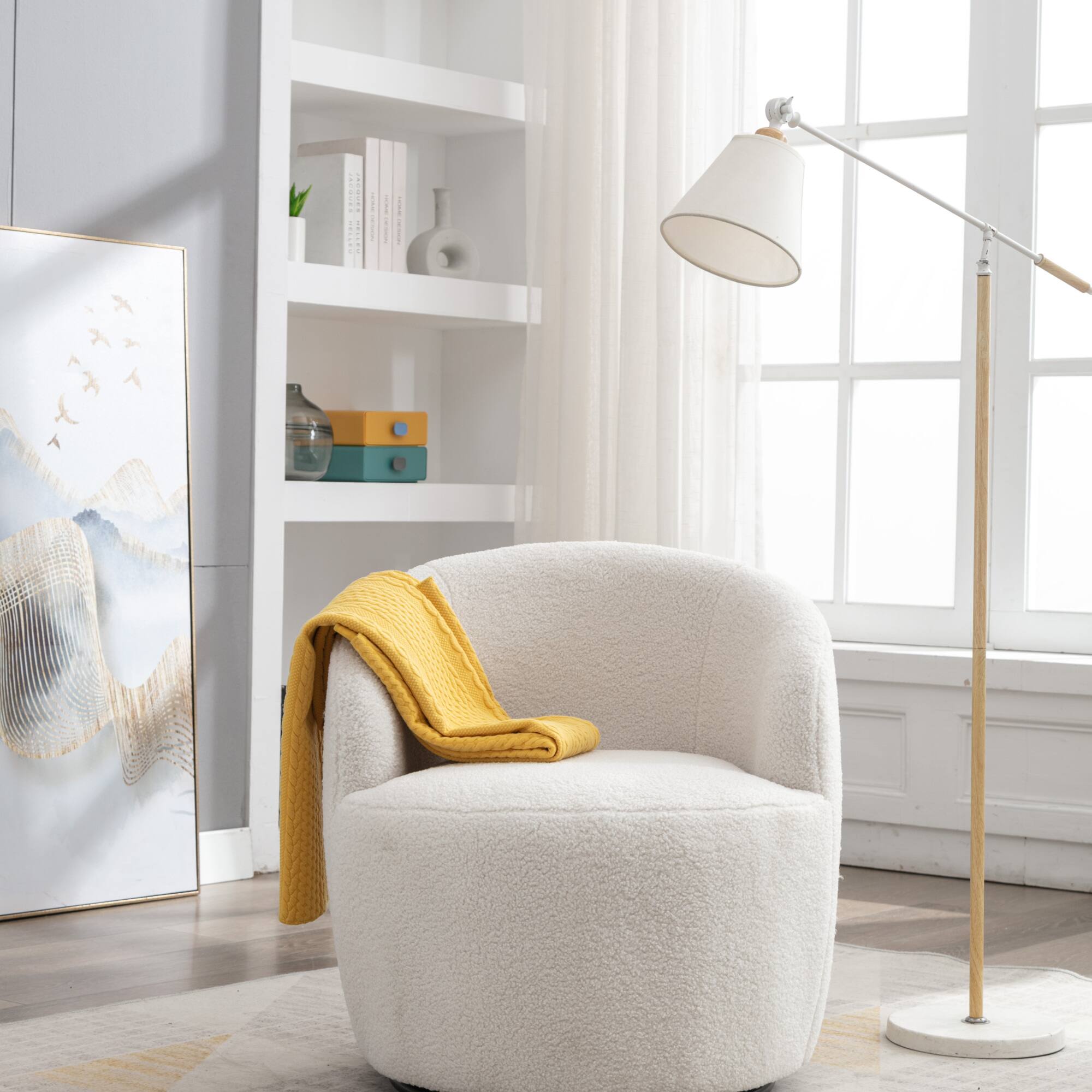 Back. GOODSILO - Plush Swivel Accent Armchair with Ergonomic Design and 360-Degree Rotation for Modern Interiors - Ivory.